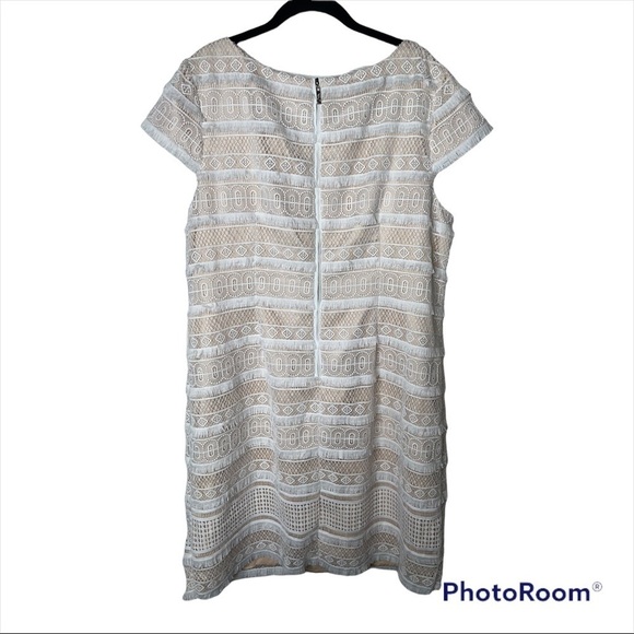 ELIZA J White Nude Lace Fringe Cap Sleeve Mini Shift Dress Size 16W - Picture 4 of 8